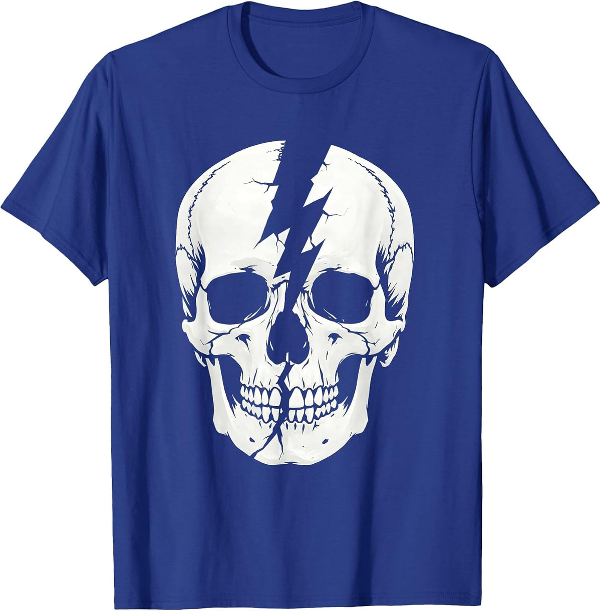 Men's Skull Lightning Bolt Crack Metal Graphic Design T-Shirt - Royal Blue