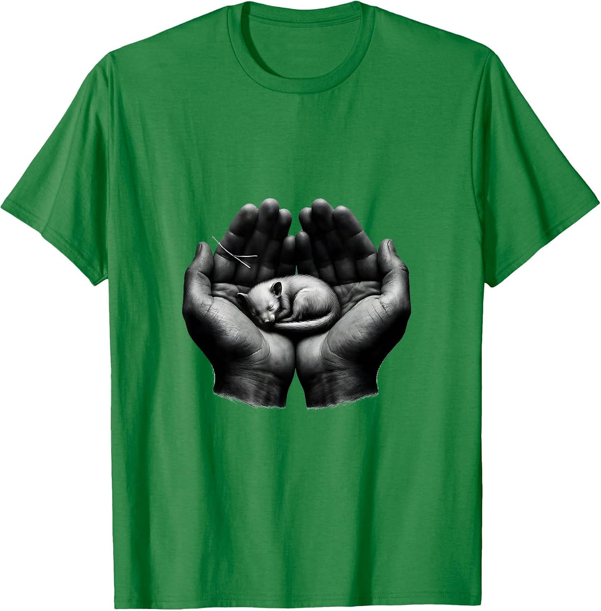 Men's Hand Cradle Animal Care Vet Tech Humor Appreciation T-Shirt - Kelly Green