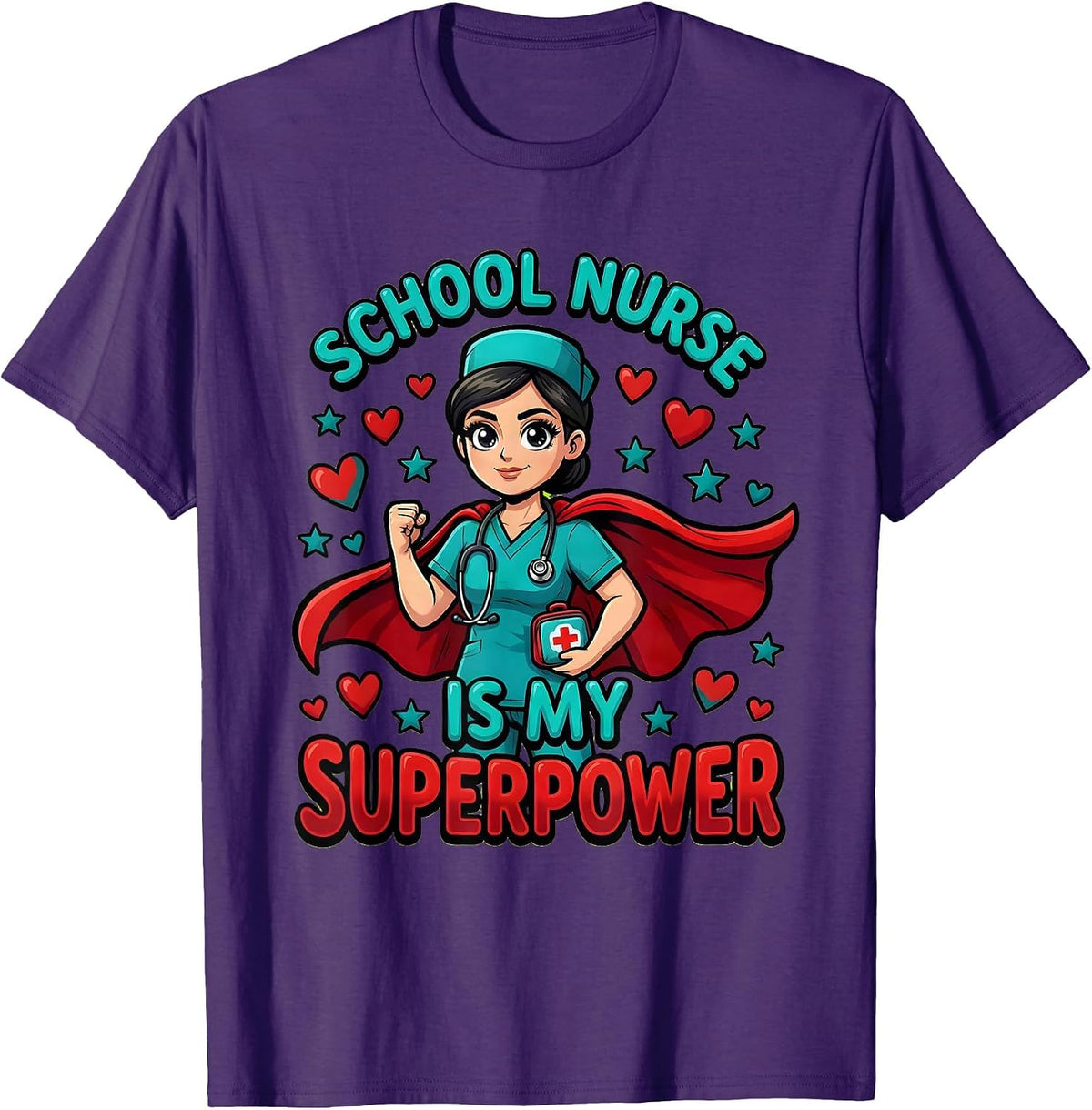 School Nurse Is My Superpower Cartoon Nurse Back To School T-Shirt - Purple