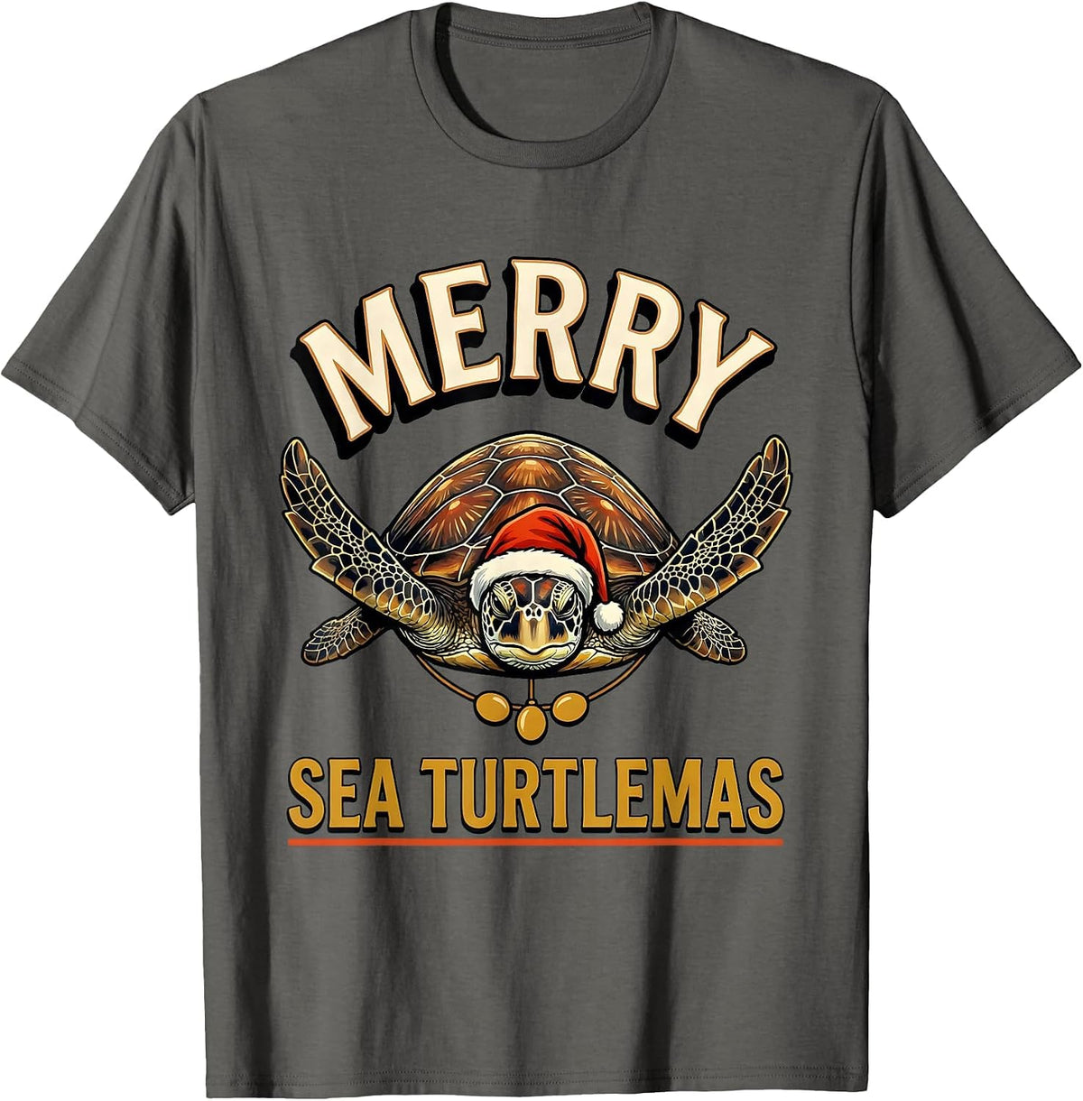 Men's Merry Sea Turtlemas Sign Painter Whimsical Sea Turtle Lover T-Shirt - Asphalt Grey