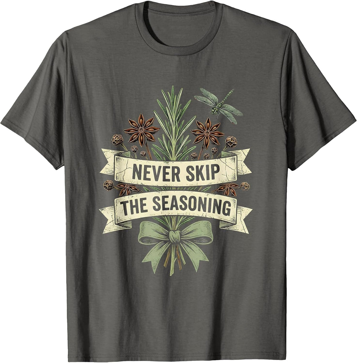 Never Skip the Seasoning Chef Cooking Design T-Shirt - Asphalt Grey