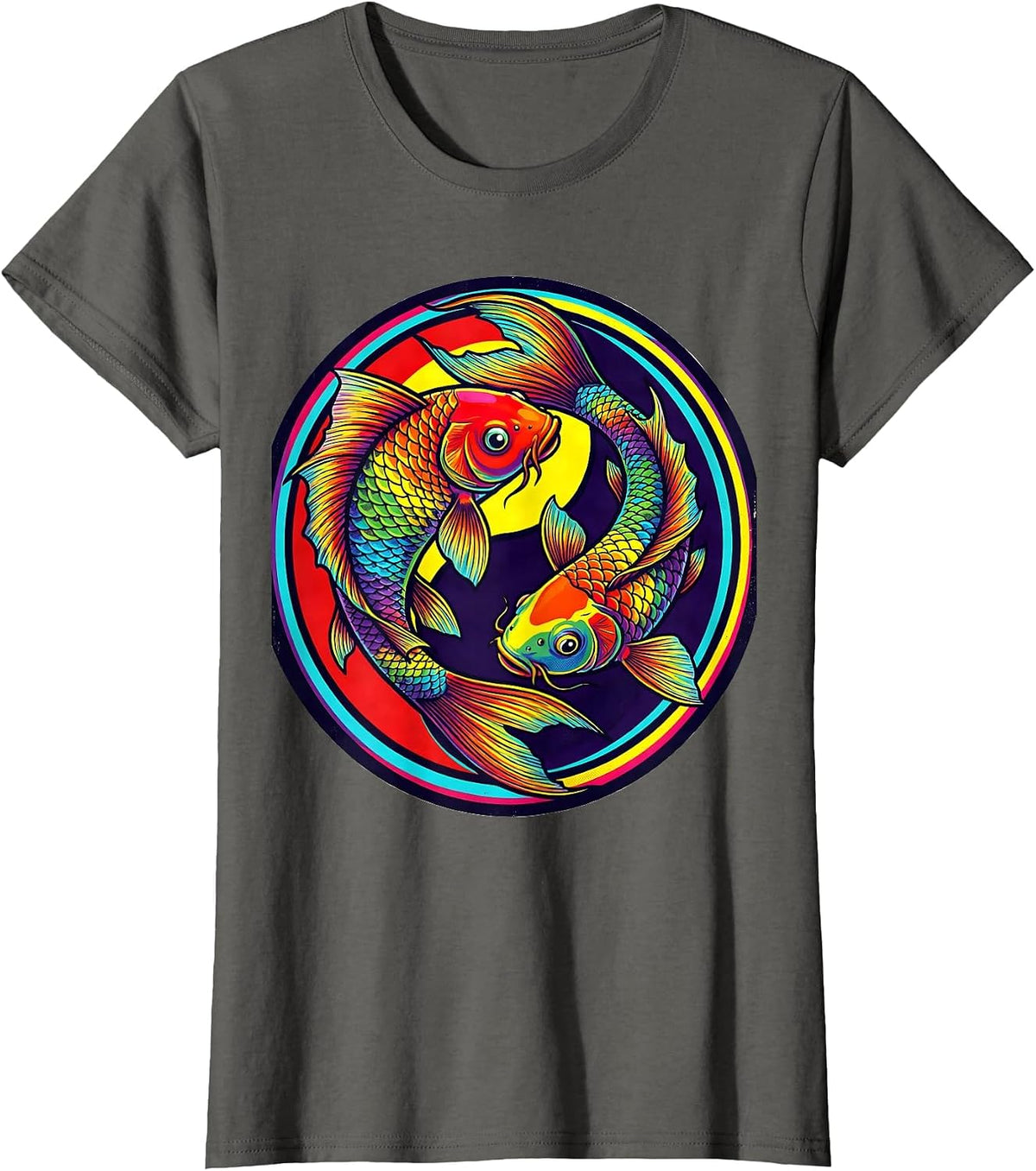 Women's Rainbow Koi Fish Circle Gay Pride Graphic T-Shirt - Asphalt Grey