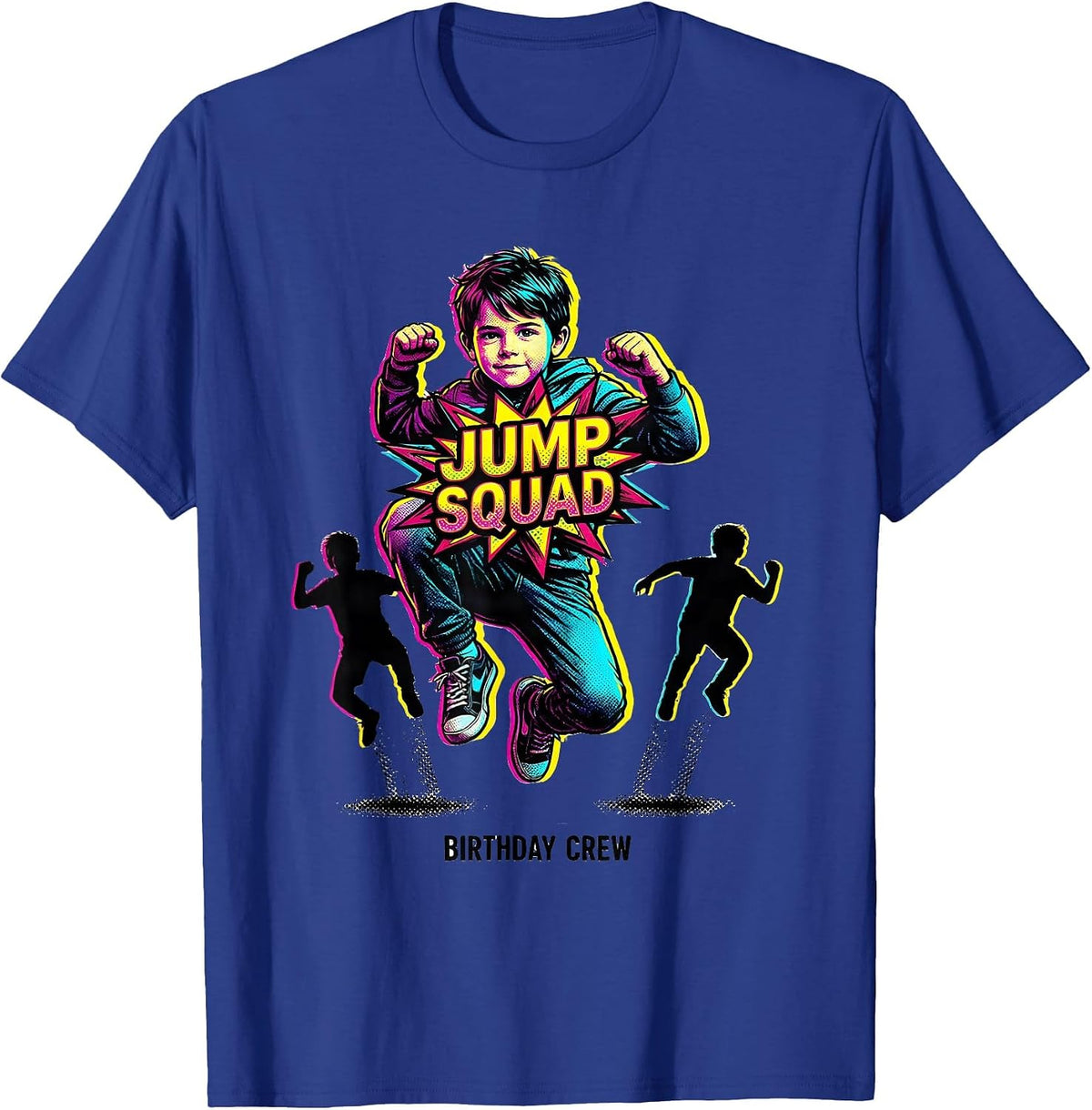 Jump Squad Birthday Crew Pop Art Trampoline Party Kid Gift T-Shirt - Royal Blue