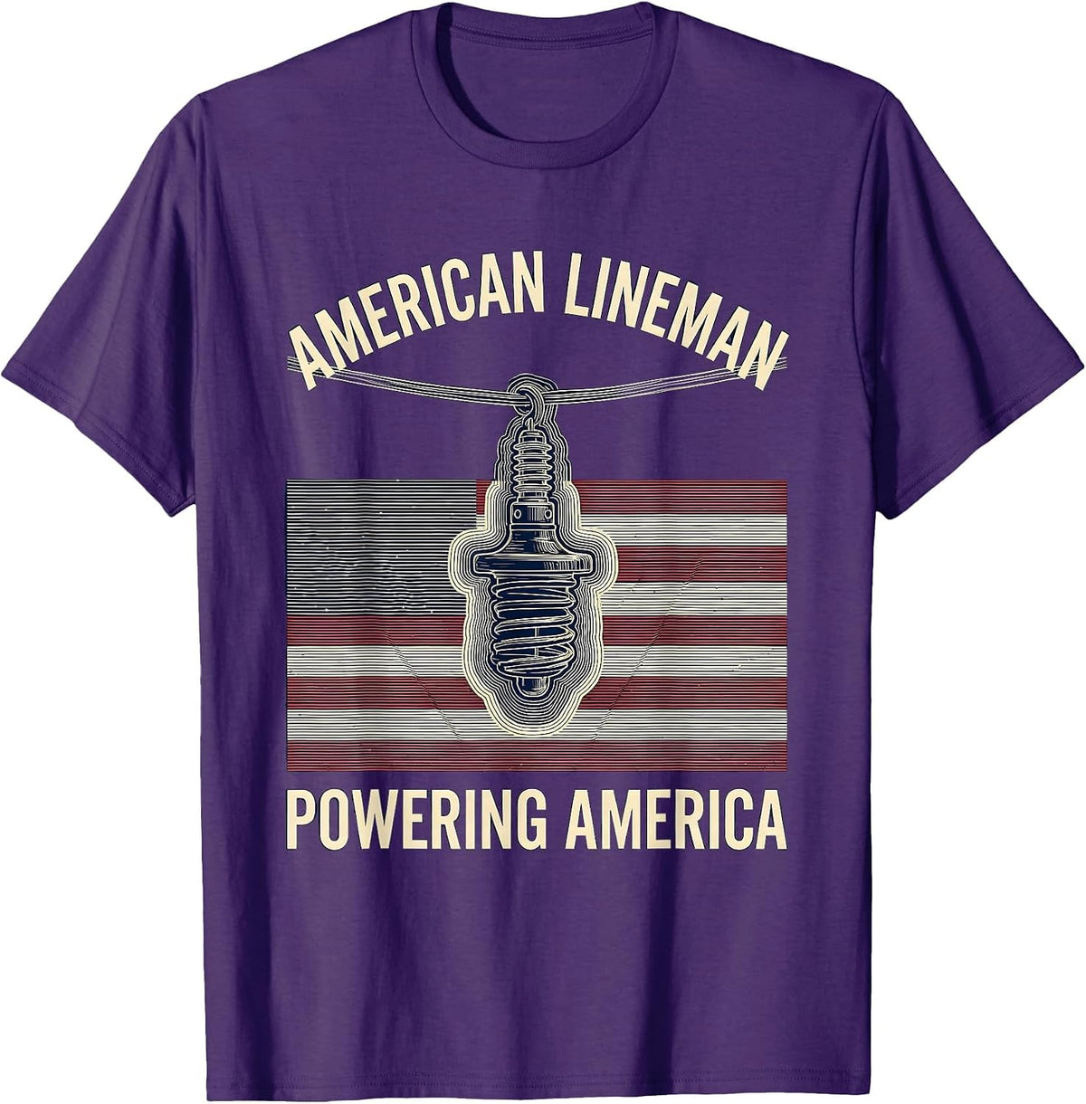 Men's American Lineman Powering America Patriotic Skilled Trades T-Shirt - Purple