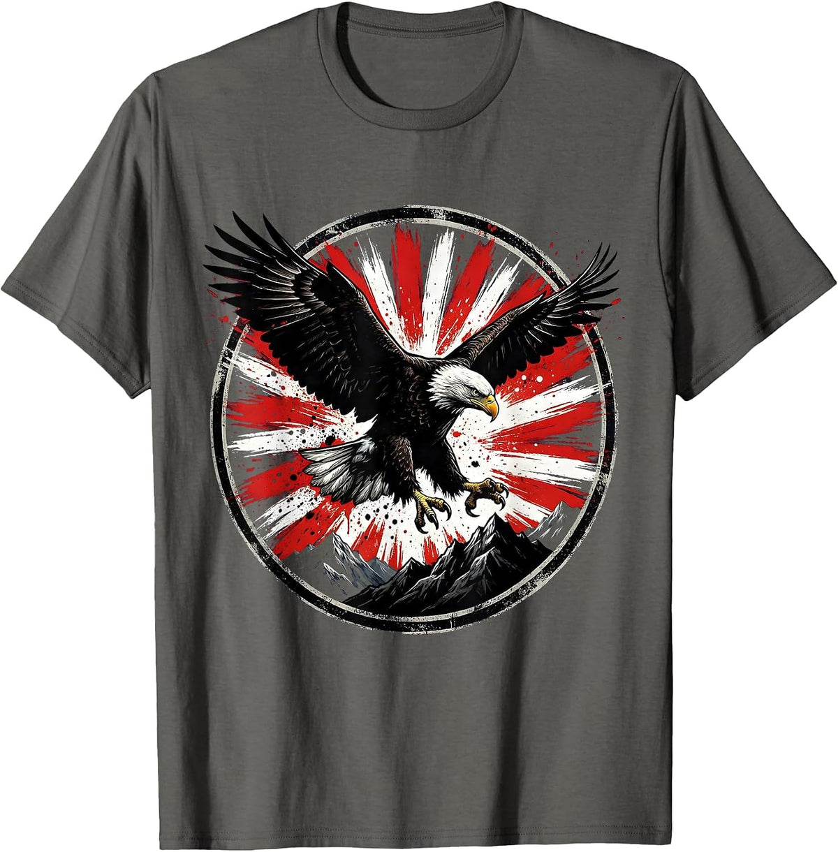 Bald Eagle Over Mountain Peaks Patriotic Design T-Shirt - Asphalt Grey