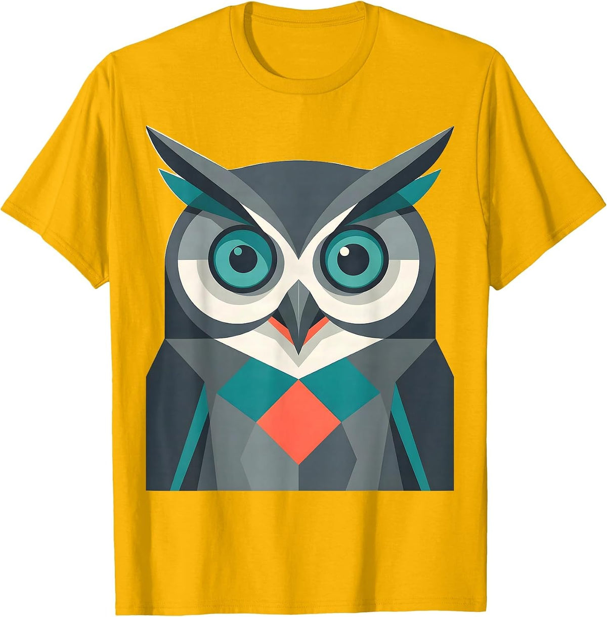 Men's Owl Face Flat Vector Funny Bird Lover Humor T-Shirt - Golden Yellow