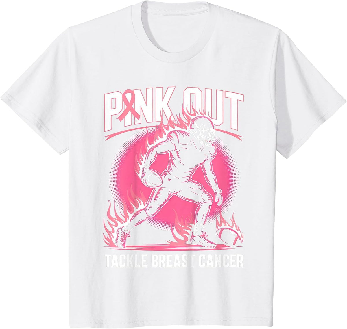 Pink Out Tackle Breast Cancer Team Support American Football T-Shirt - White