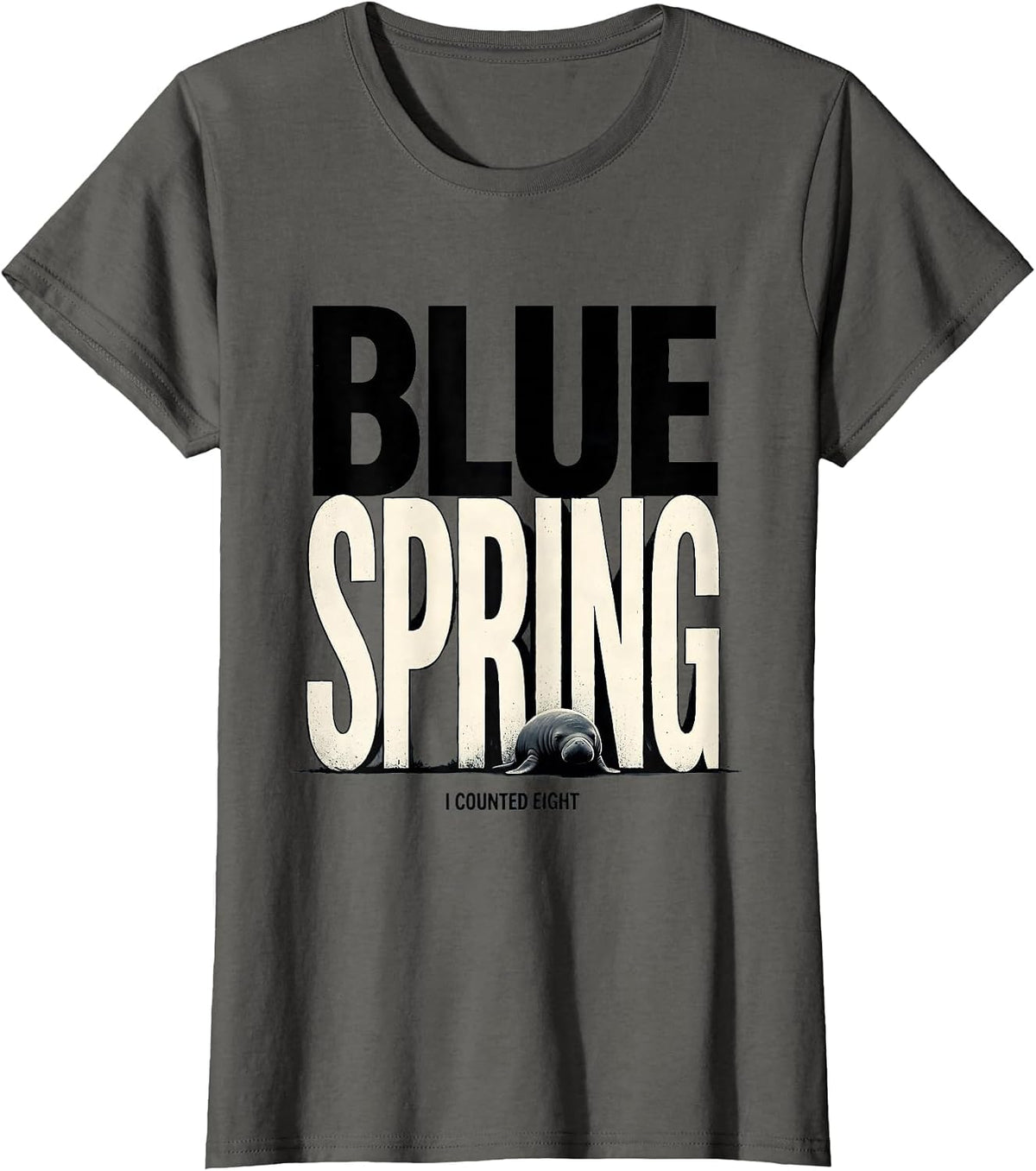 Women's Blue Spring I Counted Eight Funny Manatee Wildlife Lover T-Shirt - Asphalt Grey