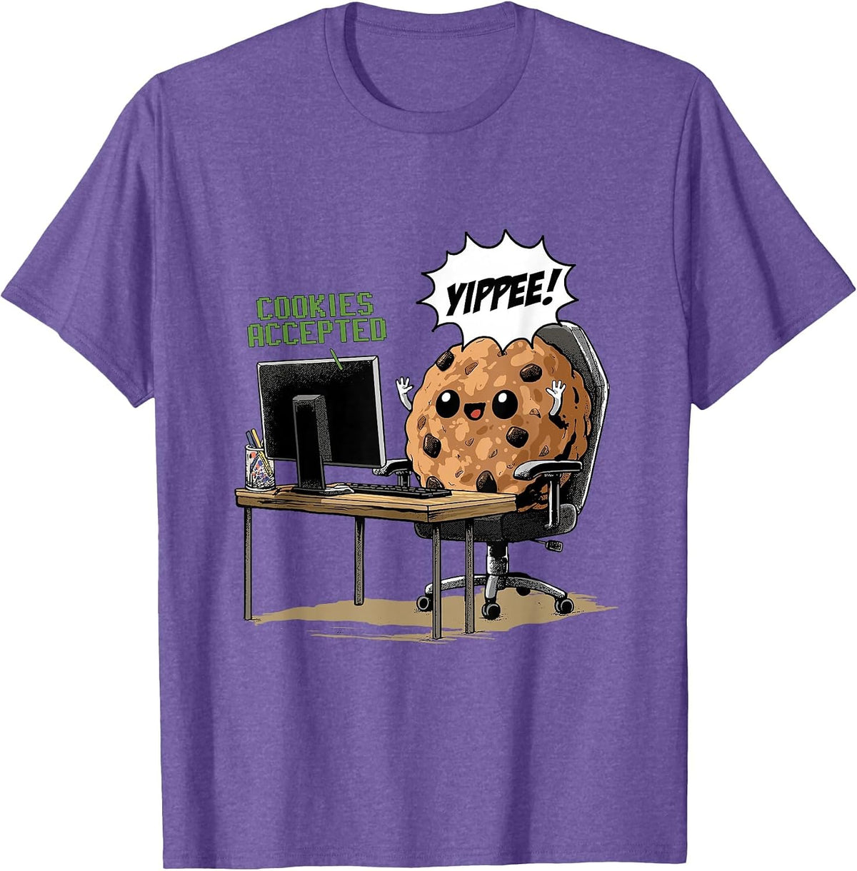 Cookies Accepted Nerd Shirt Funny Computer Internet Coder T-Shirt, Men, Purple Heather, XX-Large - As Pictured