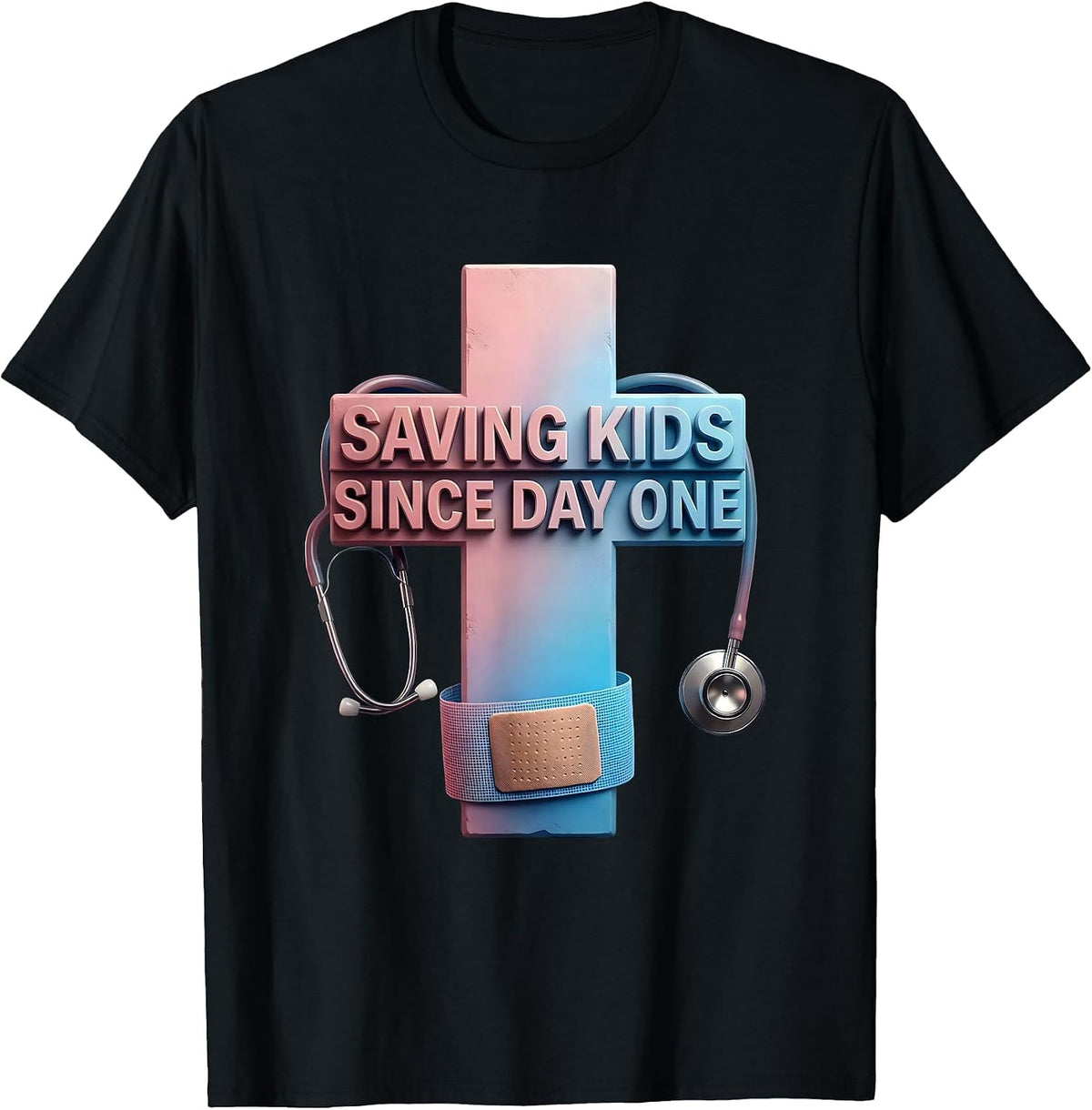 Men's Saving Kids Since Day One School Nurse Design T-Shirt - Black