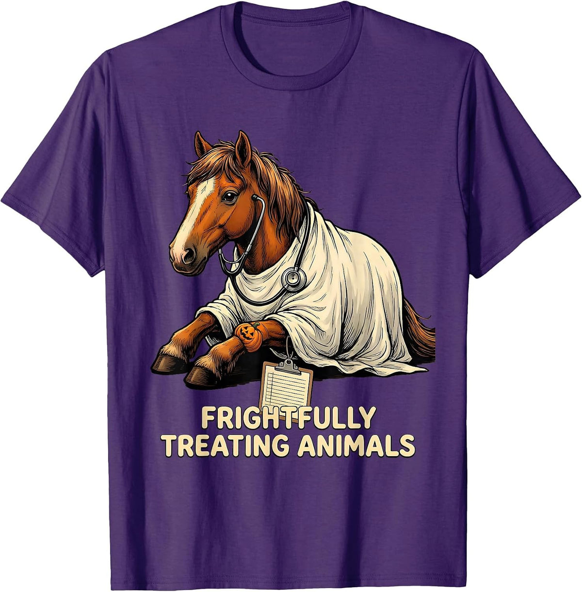 Men's Frightfully Treating Animals Funny Vet Tech Halloween T-Shirt - Purple