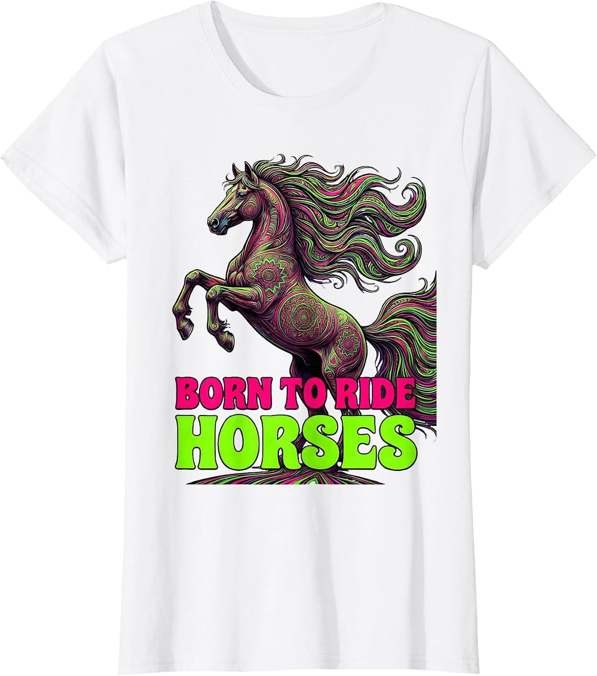 Women's Born to Ride Horses Equestrian Design T-Shirt - White