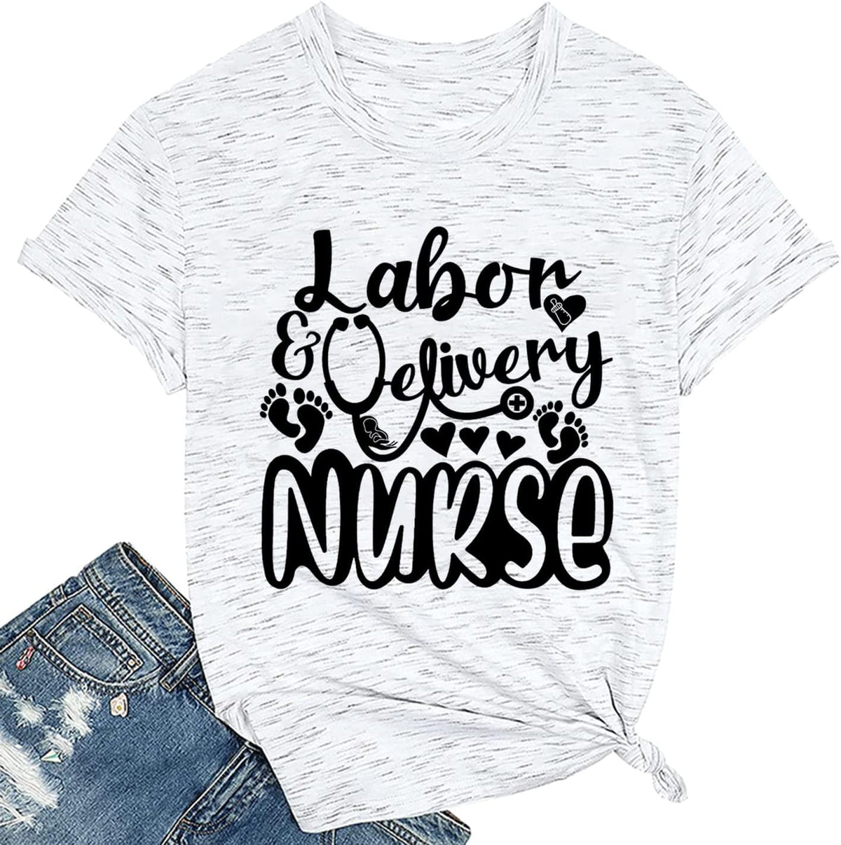 Nurse Shirts for Women Labor and Delivery Nurse T-Shirt Casual Short Sleeves Tees for Nurse - White