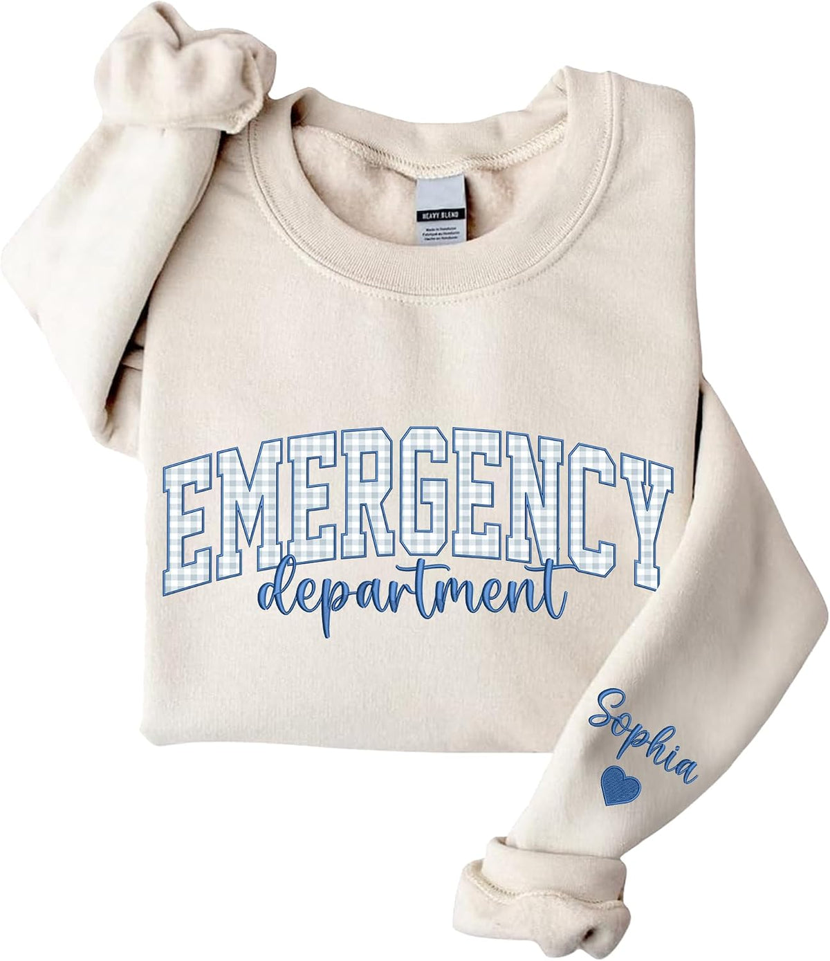 Personalized Gingham Appliqué Embroidered Profession Sweatshirt, Career Crewneck Sweater, Graduation Gifts - Emergency