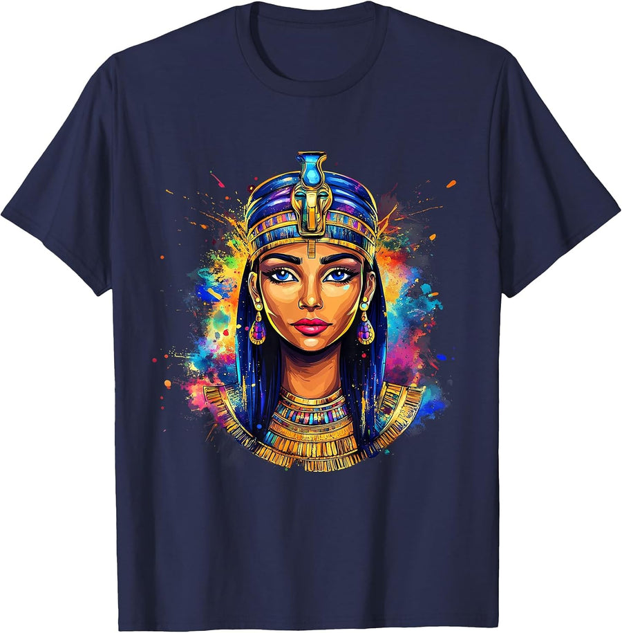Ancient Egypt Cleopatra Queen Egyptian God Tutankhamun T-Shirt - Navy Blue