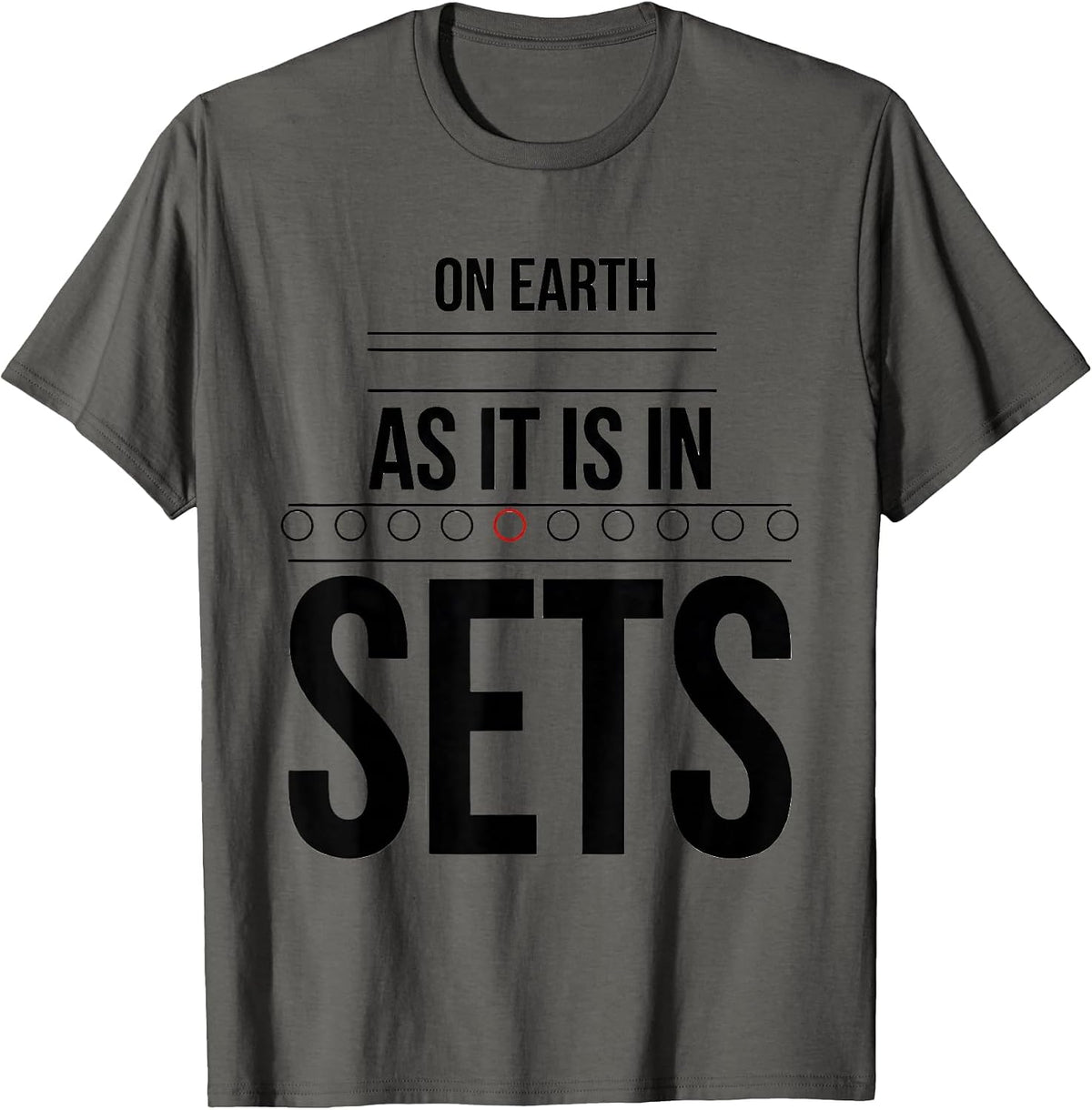 On Earth As It Is In Sets Funny Christian Gym Lifting Humor T-Shirt - Asphalt Grey