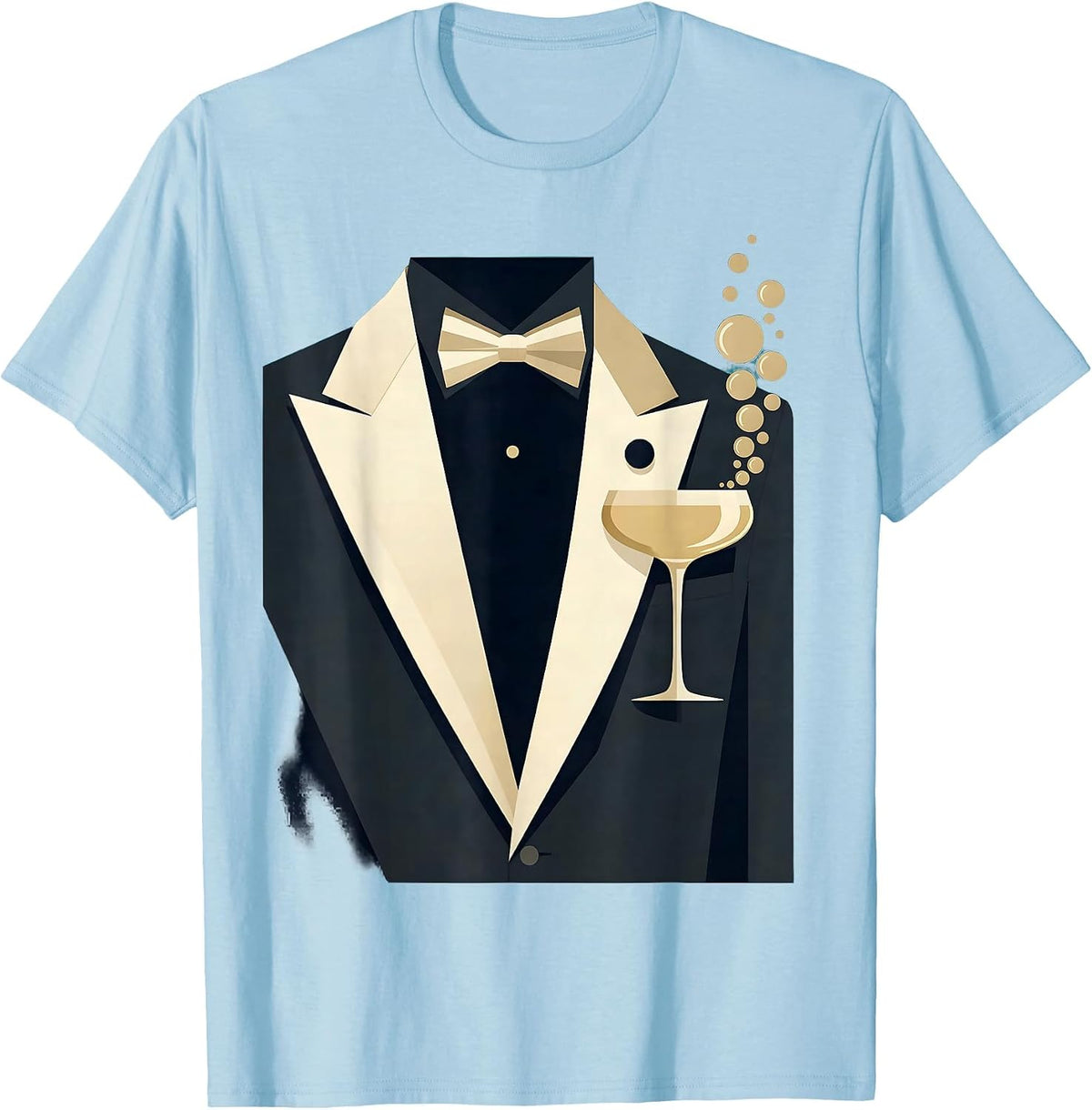 Men's Tuxedo Lapel Champagne Glass Graphic Tee T-Shirt - Baby Blue