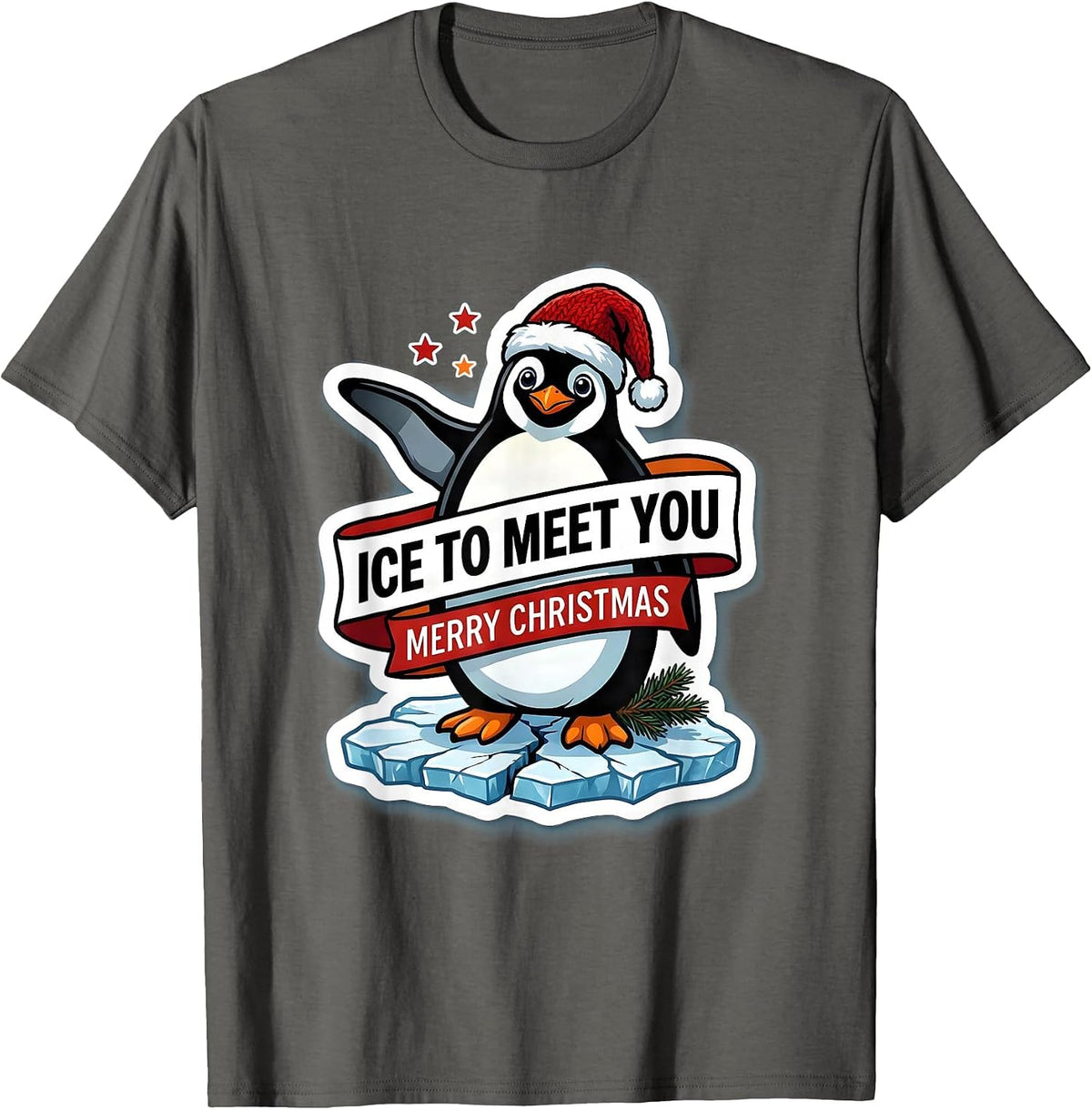 Ice To Meet You Merry Christmas Funny Penguin Lover T-Shirt - Asphalt Grey
