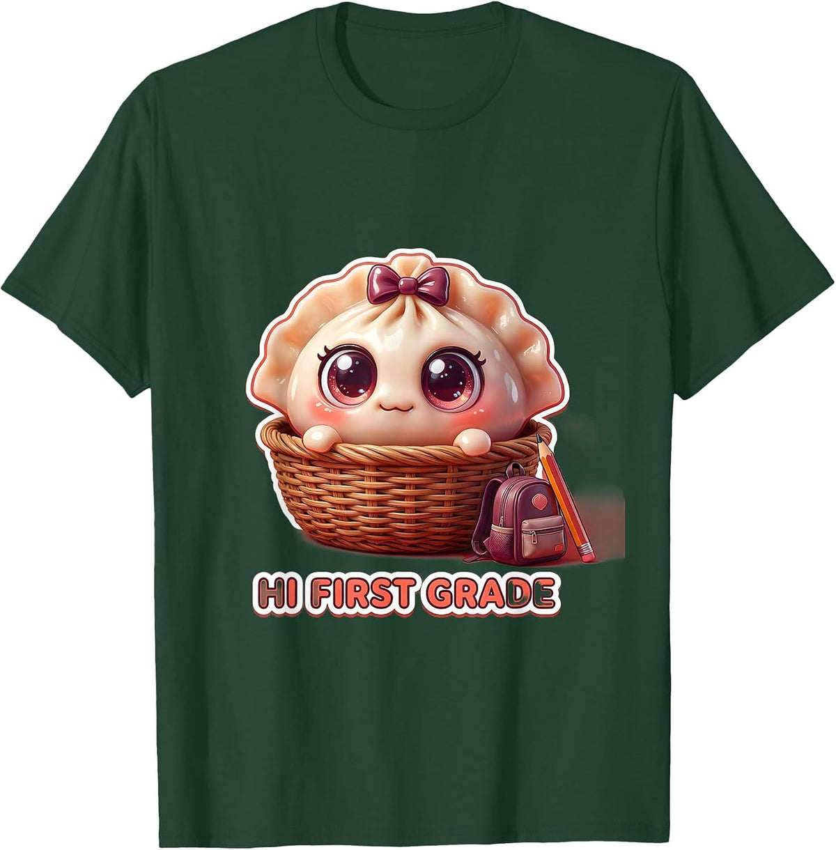 Hi First Grade Cute Dumpling Back to School Girl Teacher T-Shirt - Dark Green