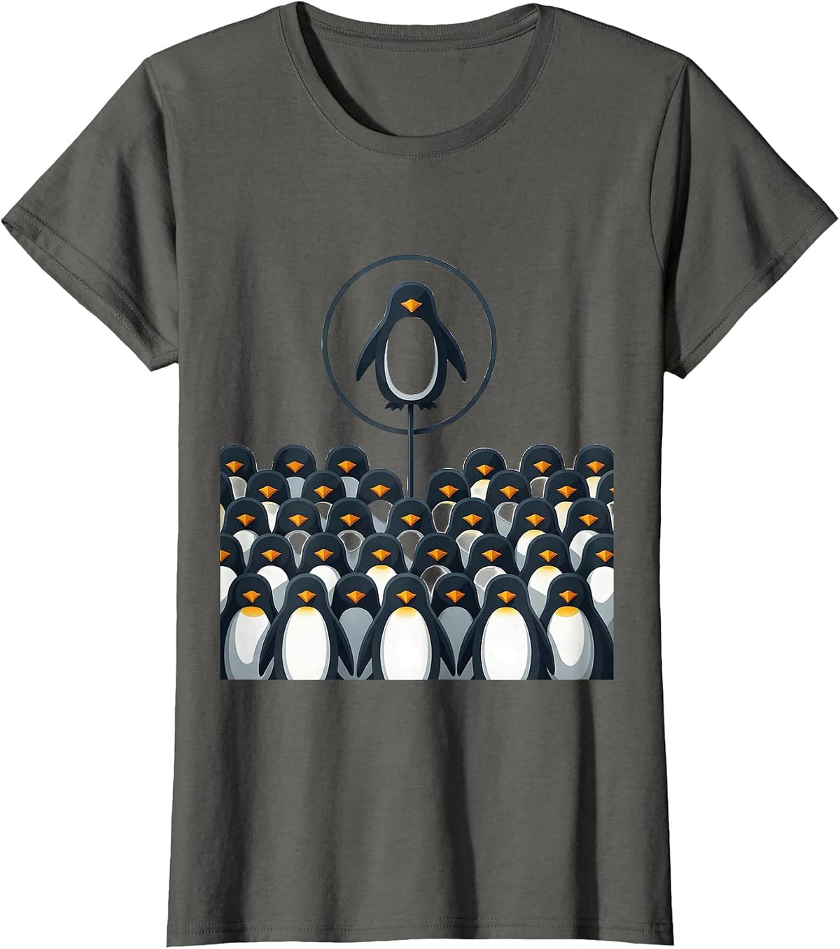 Women's Penguin Huddle Minimalist Animal Lover Halloween Costume T-Shirt - Asphalt Grey
