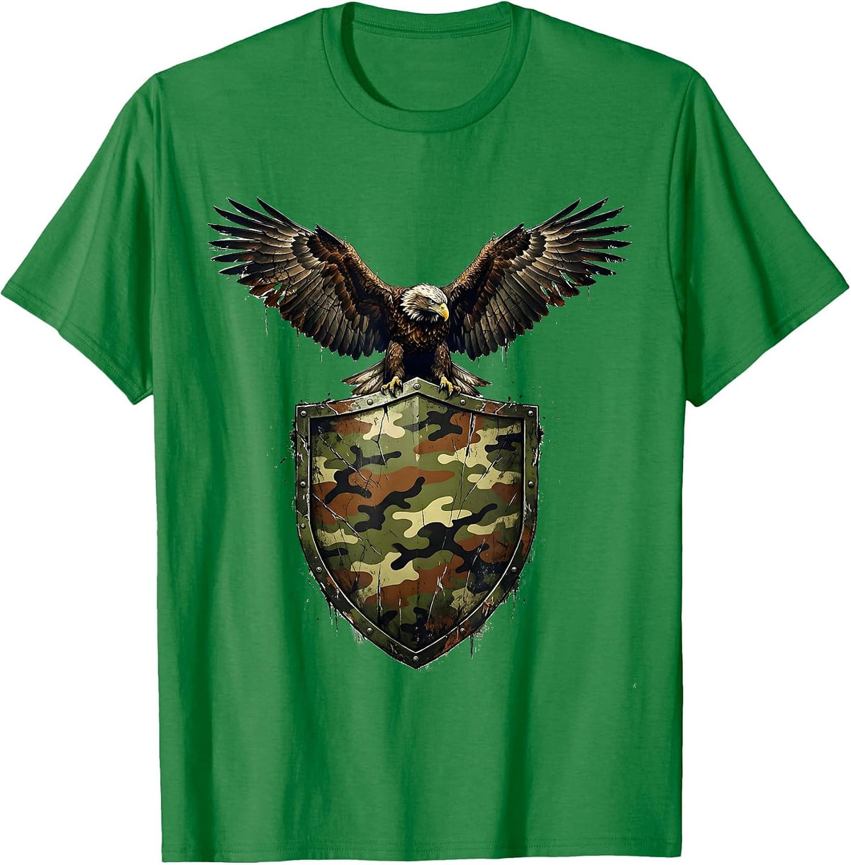 Men's Eagle Camo Shield Patriotic Graphic Design T-Shirt - Kelly Green
