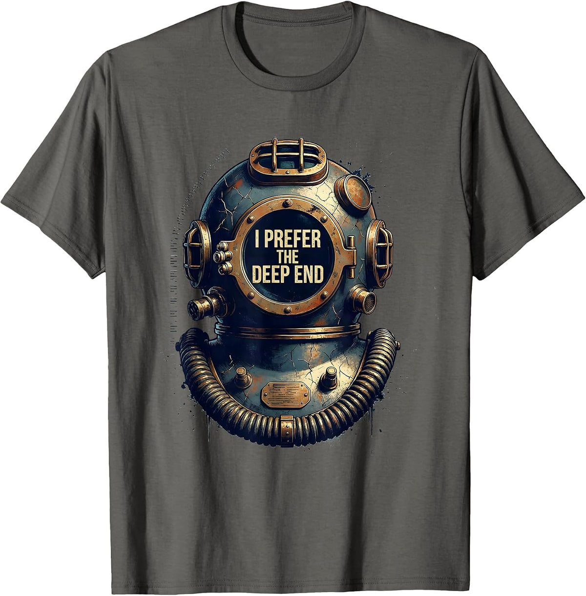 Men's I Prefer The Deep End Distressed Scuba Diving Diver Humor T-Shirt - Asphalt Grey