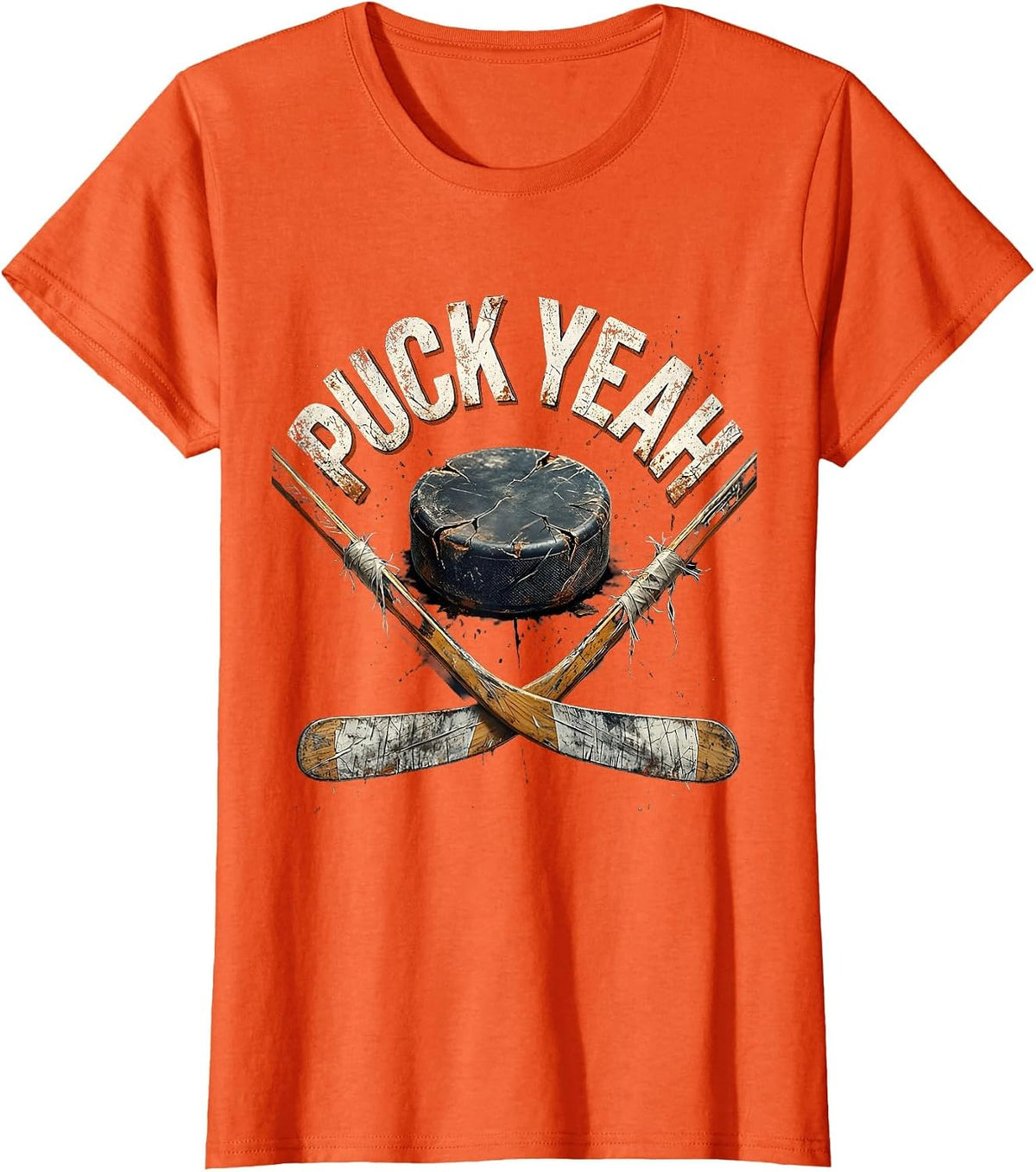 Puck Yeah Bold Hockey Fan Design T-Shirt - Orange