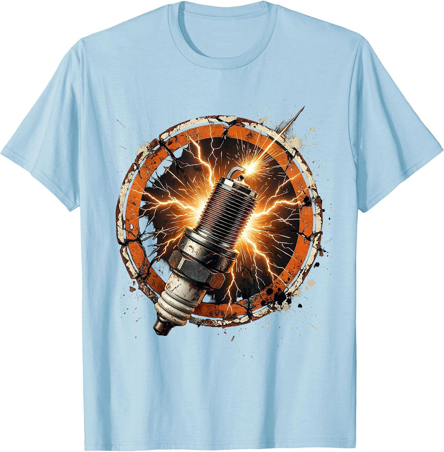 Men's Electric Spark Plug Lightning Bolt Graphic T-Shirt - Baby Blue