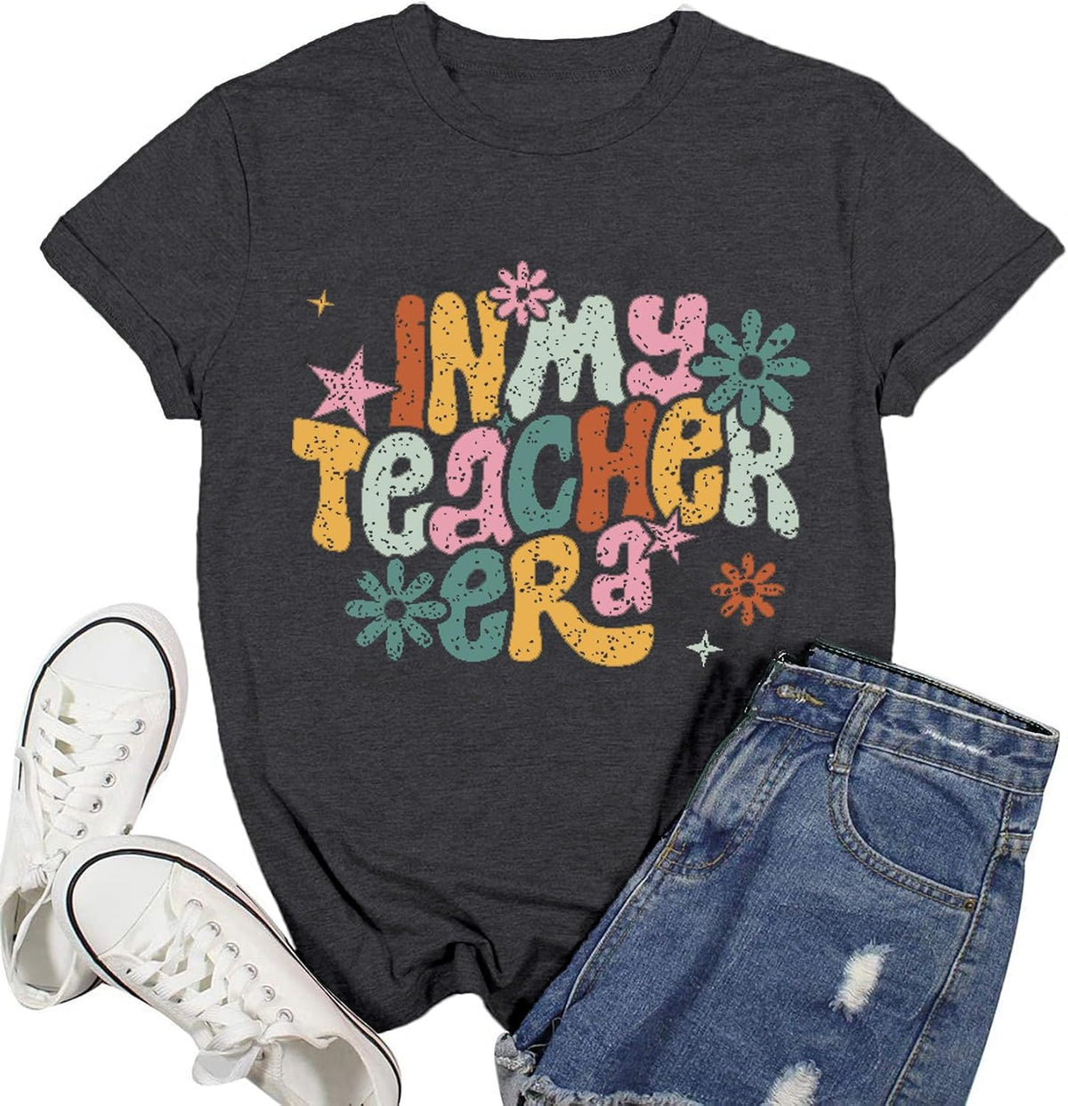 Teacher Shirts for Women in My Teacher Era Tee Teaching Life Tops - Grey