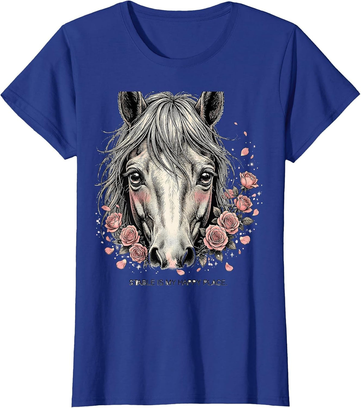 Women's Stable Is My Happy Place Horse Lover Design T-Shirt - Royal Blue