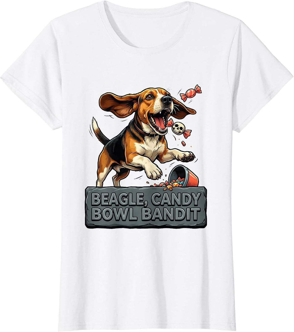 Beagle Candy Bowl Bandit Funny Dog Halloween Costume T-Shirt - White