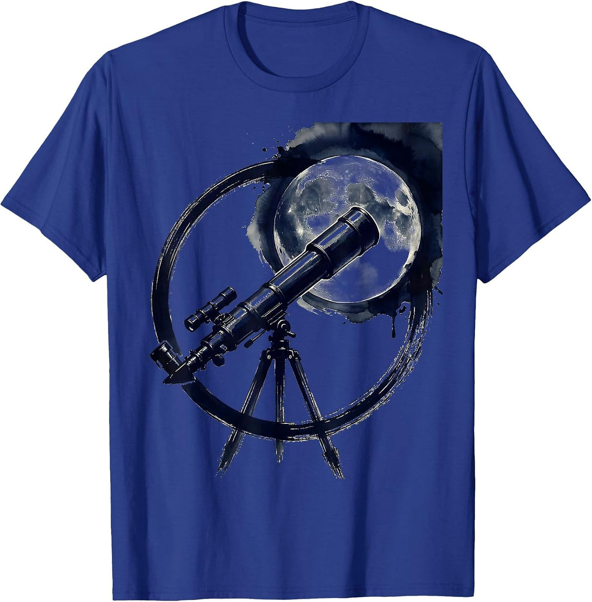 Telescope Moon Gazing Night Sky Astronomy Art T-Shirt - Royal Blue