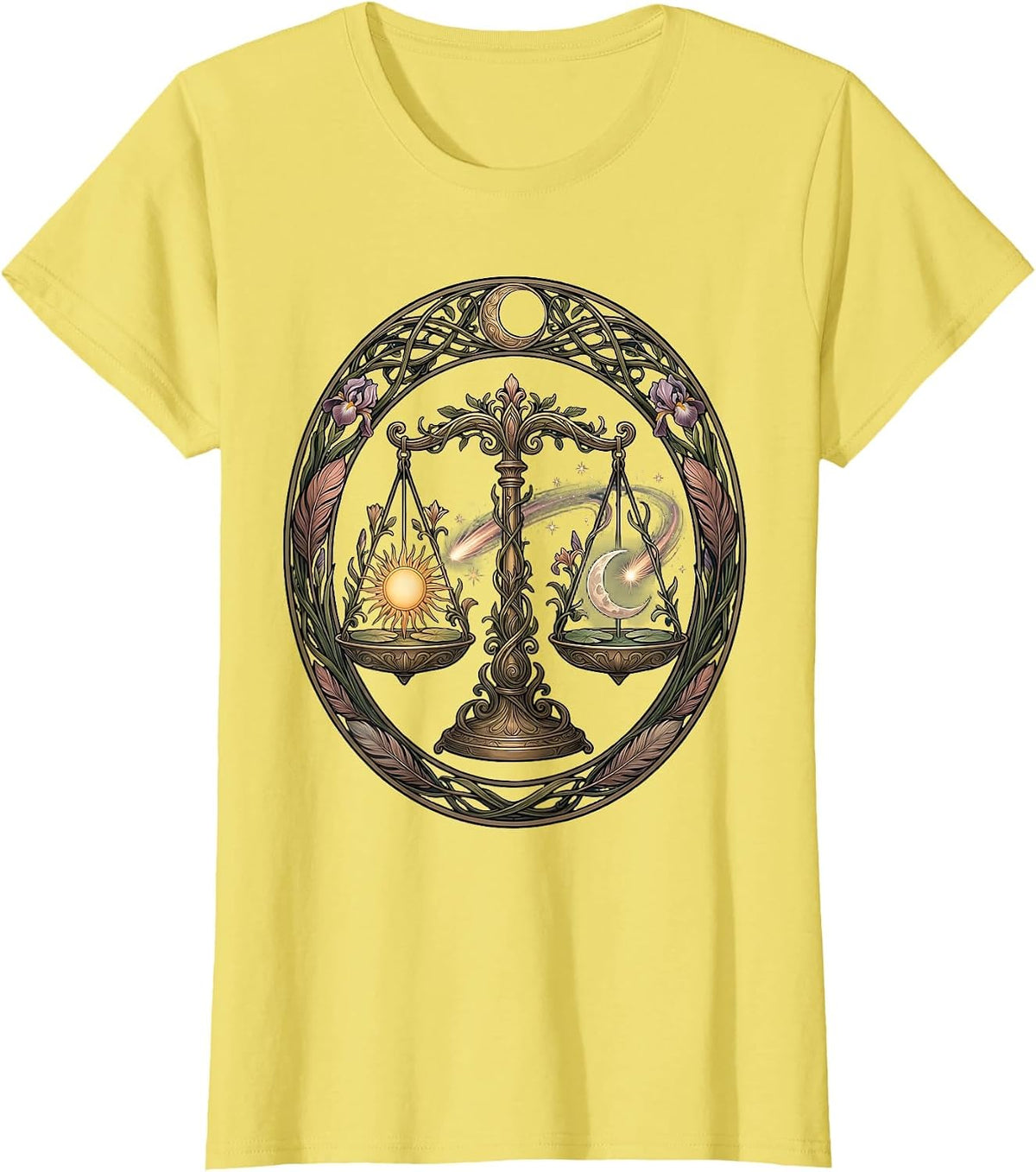 Libra Ornate Balance Scale Celestial Astrology T-Shirt - Lemon Yellow