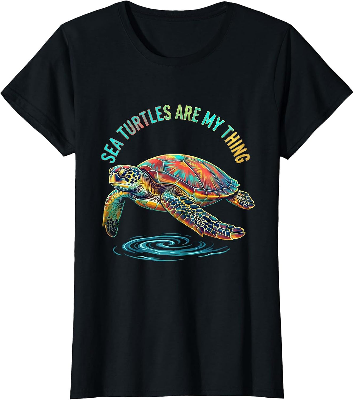 Women's Sea Turtles Are My Thing Colorful Sea Turtle Lover Beach T-Shirt - Black