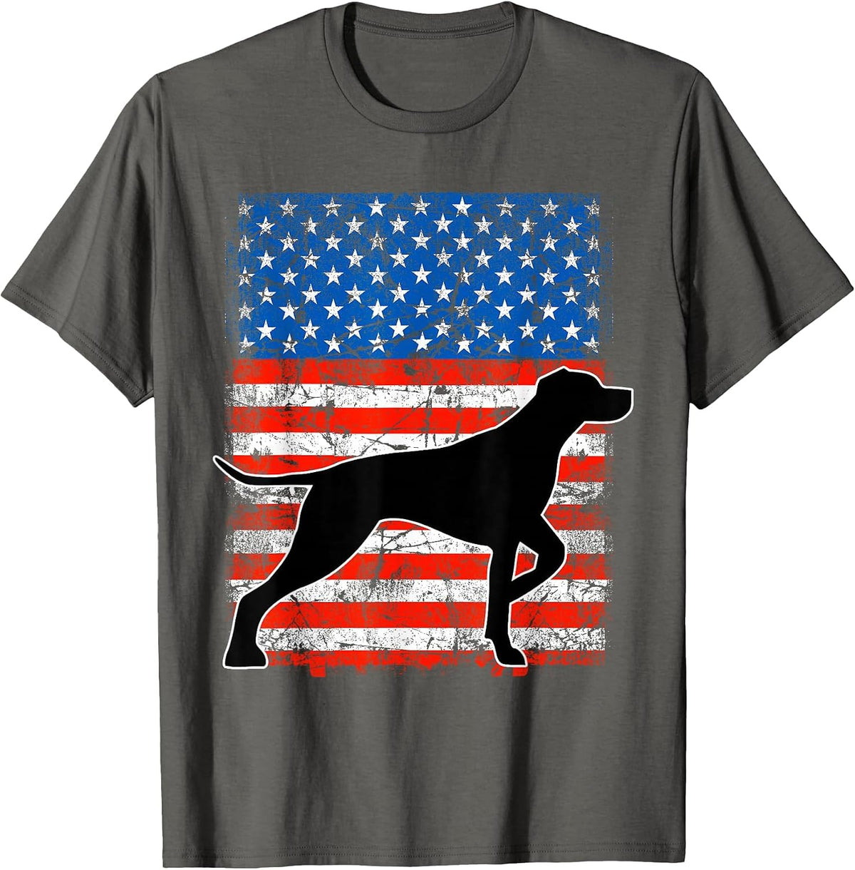 German Short-haired Pointer Dog Silhouette American Flag T-Shirt - Asphalt Grey