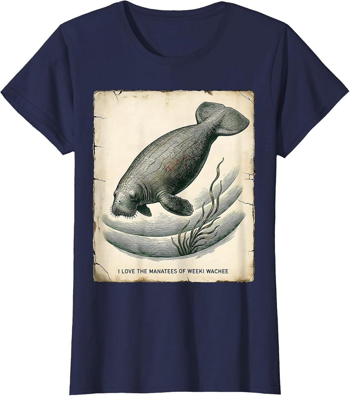 Women's I Love The Manatees Of Weeki Wachee Vintage Florida Wildlife T-Shirt - Navy Blue