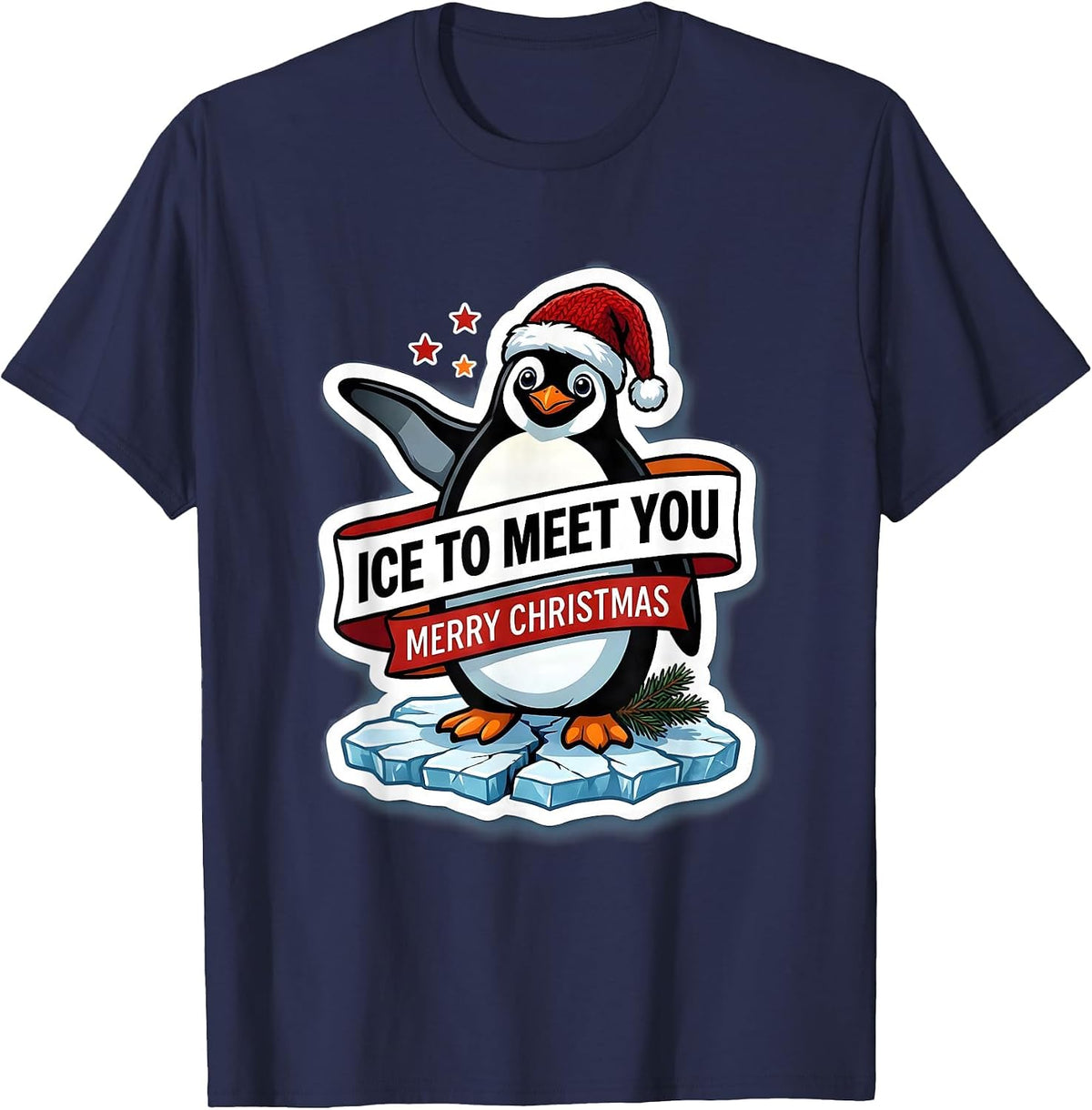 Ice To Meet You Merry Christmas Funny Penguin Lover T-Shirt - Navy Blue