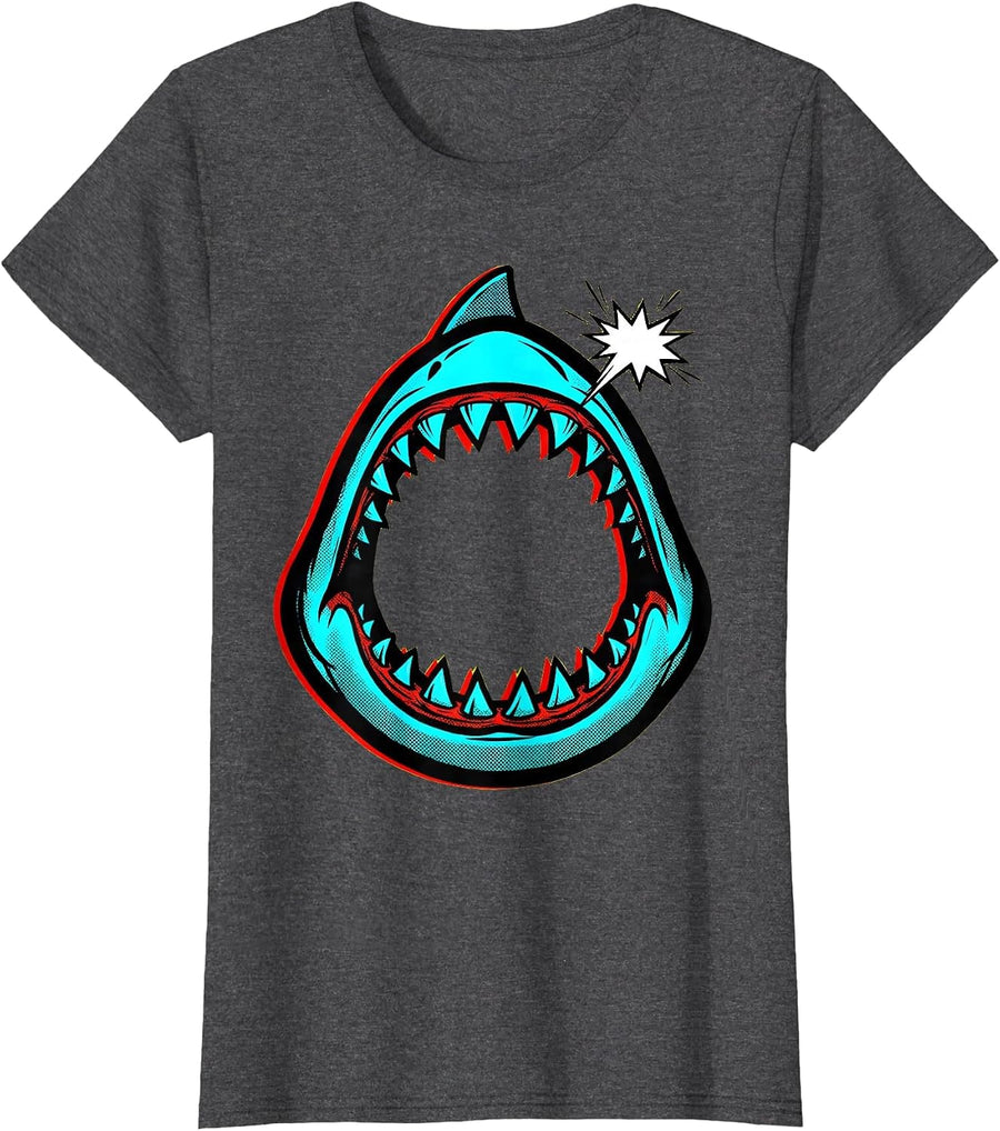Women's Shark Jaw Pop Art Halloween Costume T-Shirt - Dark Heather Grey