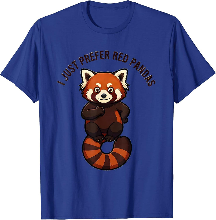 I Just Prefer Red Pandas Playful Panda Lover Mascot Logo T-Shirt - Royal Blue