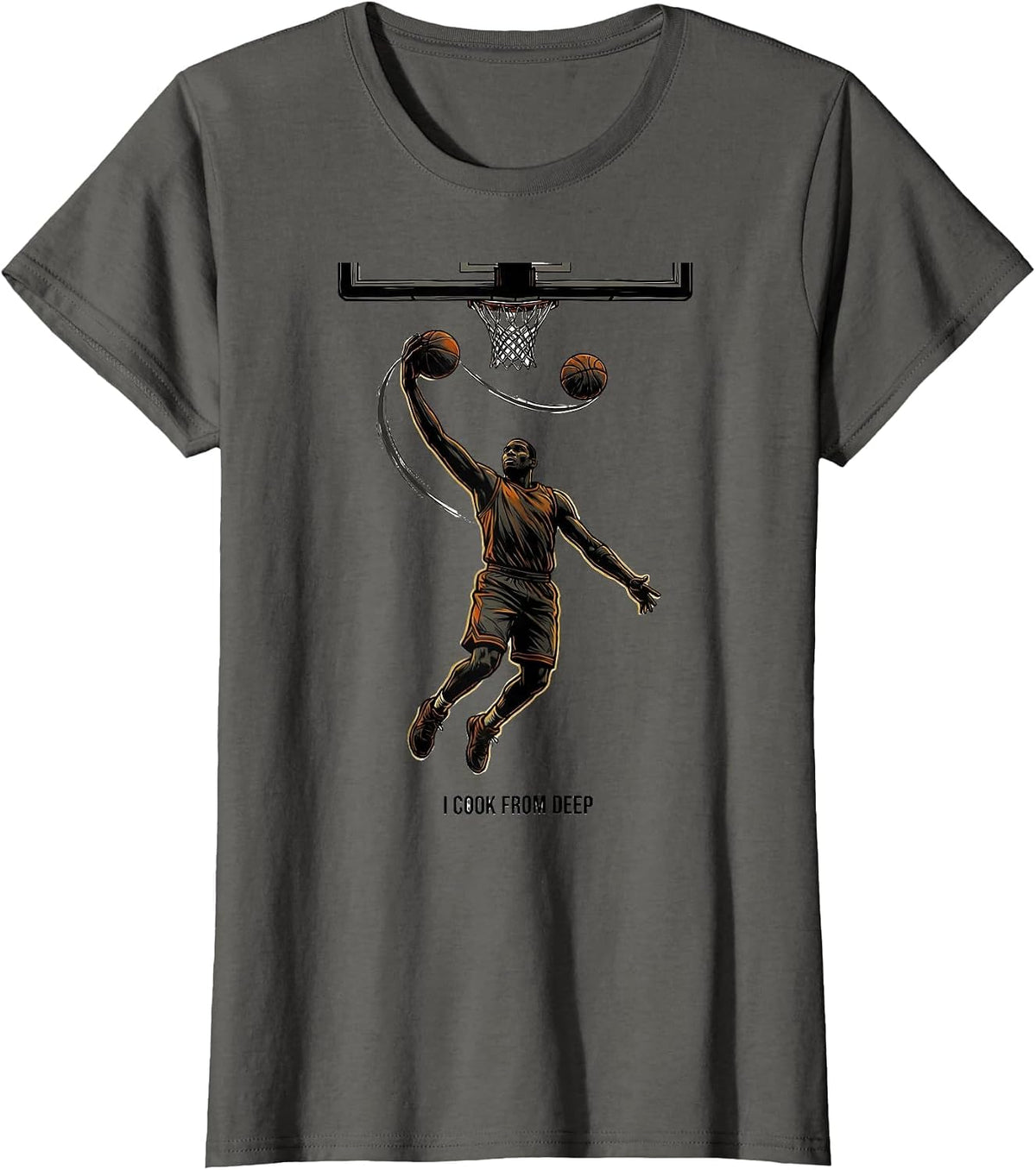 Women's I Cook From Deep Energetic Basketball Player Sports Graphic T-Shirt - Asphalt Grey