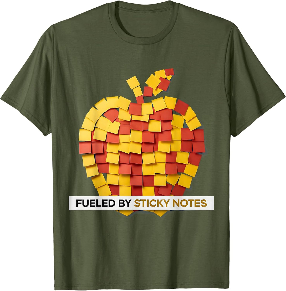 Fueled By Sticky Notes First Grade Teacher T-Shirt - Olive Green