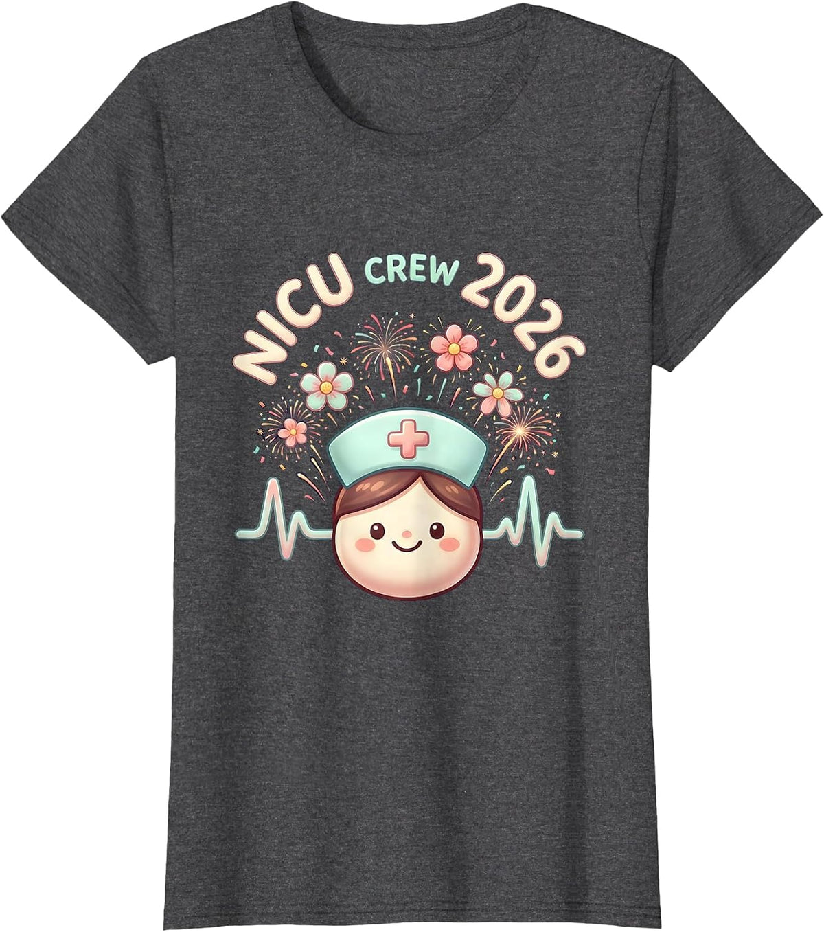 Women's NICU Crew 2026 Cute Kawaii Nurse New Year Eve Party T-Shirt - Dark Heather Grey