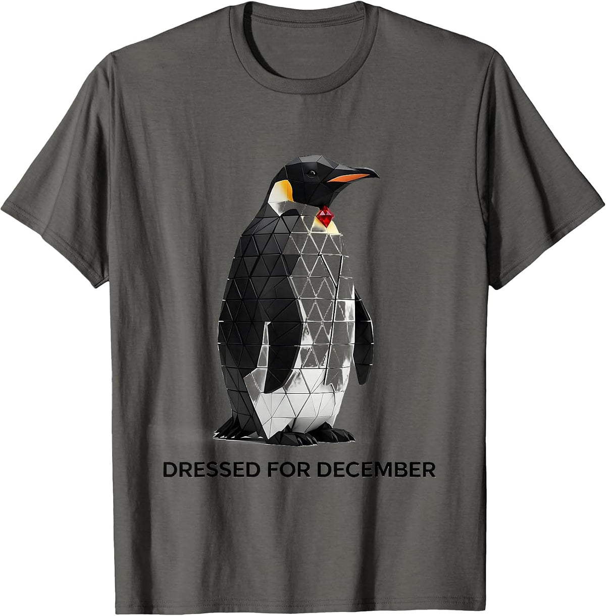 Dressed For December Geometric Penguin Lover Christmas T-Shirt - Asphalt Grey