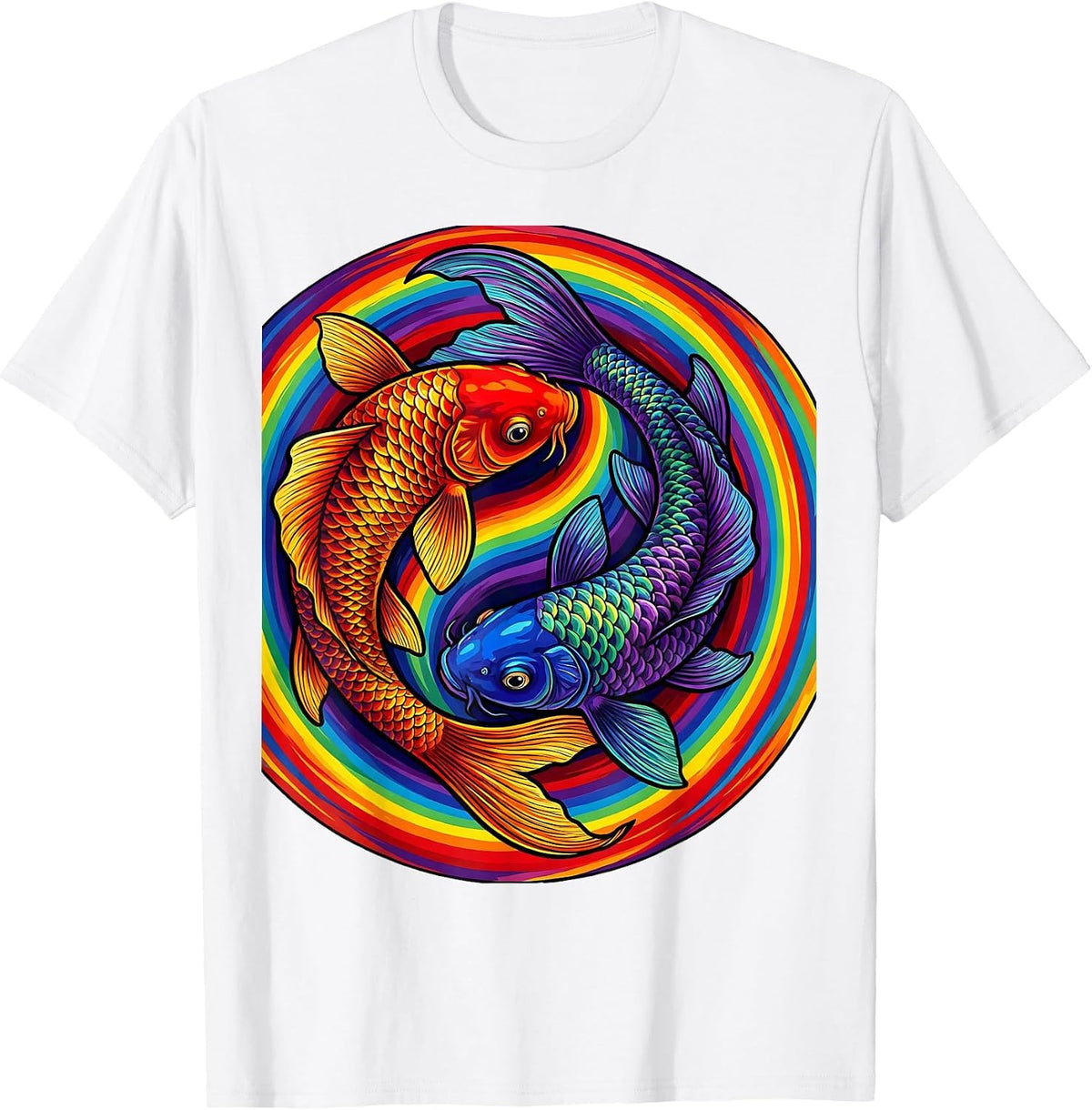 Men's Koi Fish Yin-Yang Pride Harmony Design T-Shirt - White