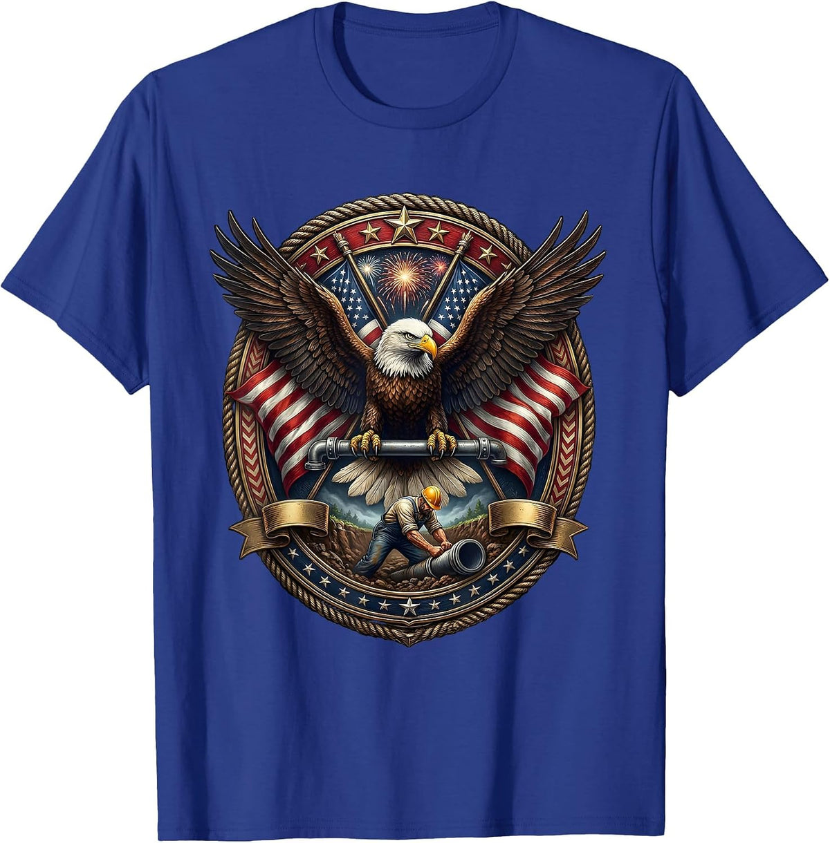 Labor Day Plumber Underground Trench Graphic T-Shirt - Royal Blue