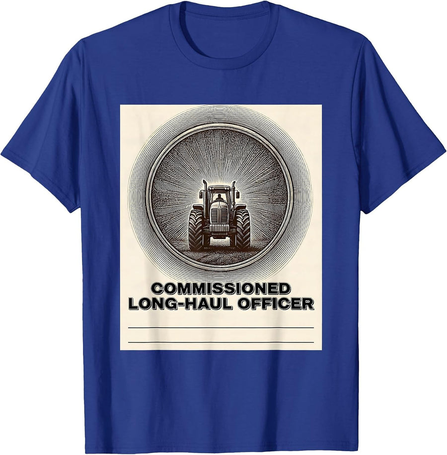 Commissioned Long-Haul Officer Crosshatch Etching Trucker T-Shirt - Royal Blue