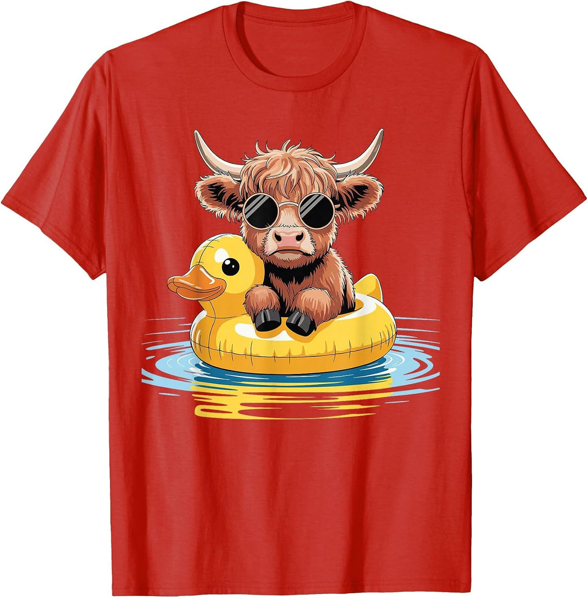 Highland Cow Duck Pool Float Summer Swimming T-Shirt - Red