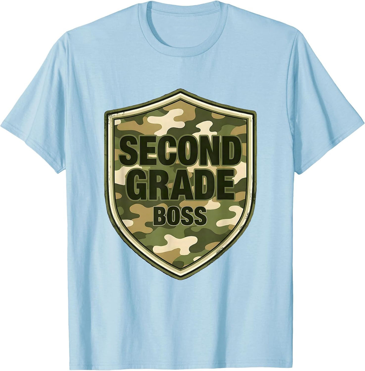 Men's Second Grade Boss Camo Back To School Boy Teacher First Day T-Shirt - Baby Blue