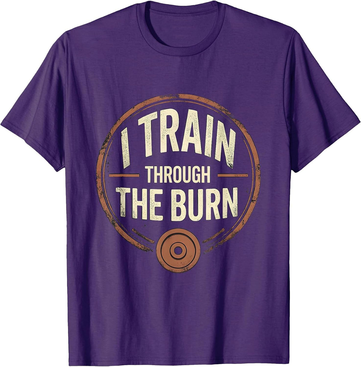 Men's I Train Through The Burn Distressed Gym Motivation Workout T-Shirt - Purple