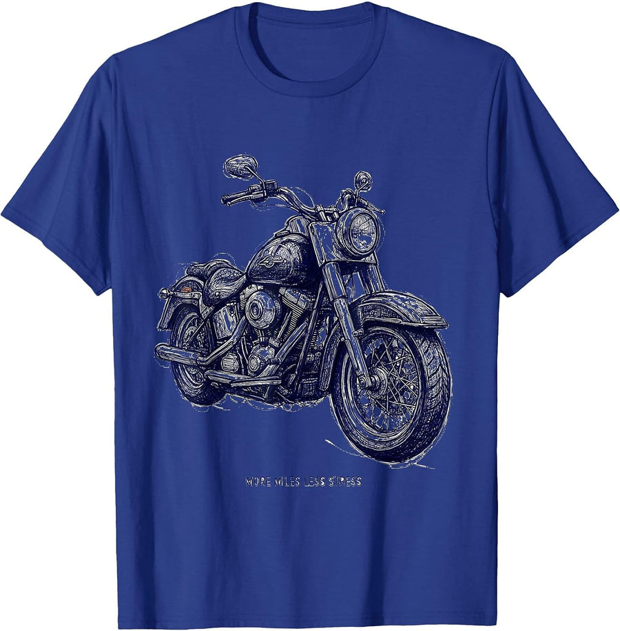 More Miles Less Stress Motorcycle Rider Design T-Shirt - Royal Blue